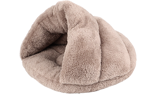Warm thick plush bed for cats in brown with soft interior and insulated design, giving warmth and comfort for all cat sizes.