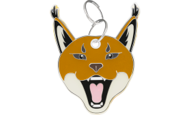 Cute cat tag shaped like a Pumba Caracal Cat face with playful engraved features, in zinc alloy, suitable for cat name tags.
